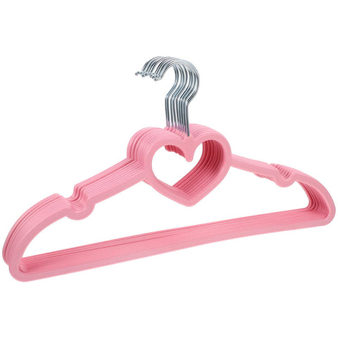 IMIKEYA 10 Pack Children Coat Hangers Non Slip Pink Cloth Hangers for Baby Toddler Kids Heart Pattern Plastic for Shirt Trousers Tie Space-Saving
