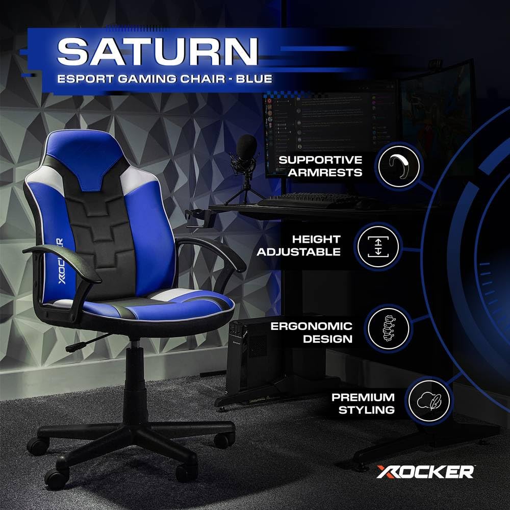 X-Rocker Saturn Gaming Chair, Mid Back Ergonomic Office with Armrest, Computer Swivel Chair with Back Support, Adjustable Height