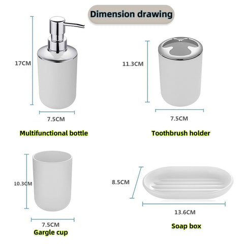 Hosoncovy 4 Pieces Bathroom Accessory Set with Soap Dispenser, Bathroom Cup, Soap Dish ，Toothbrush and Toothpaste Holder (White)