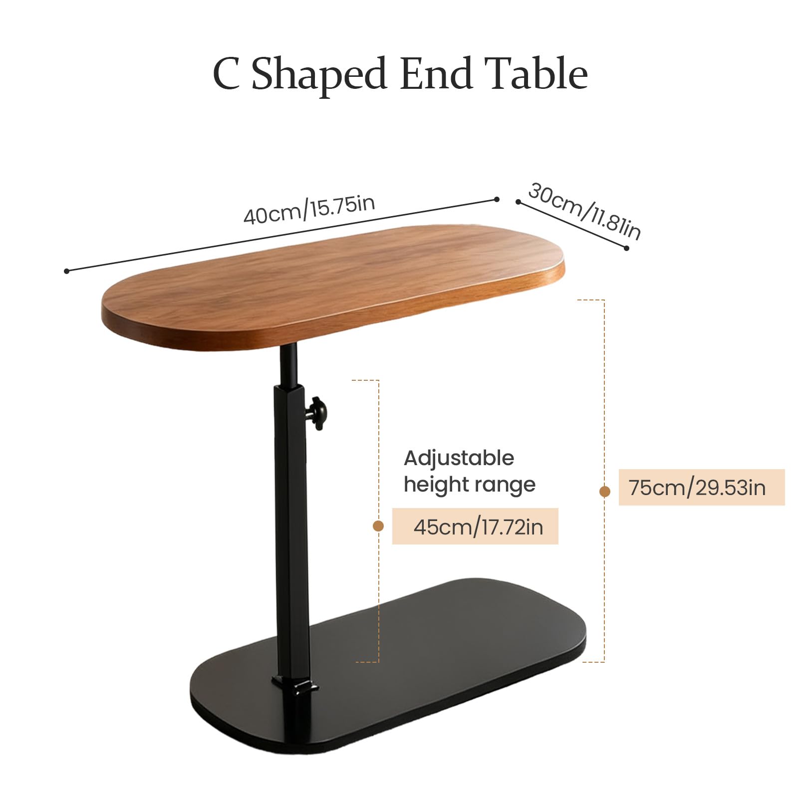 YASHIIN 360° Rotating End Table, Height-Adjustable Side Table, C-Shaped Side Furniture, Bedside Table, Compact Design for Small Spaces