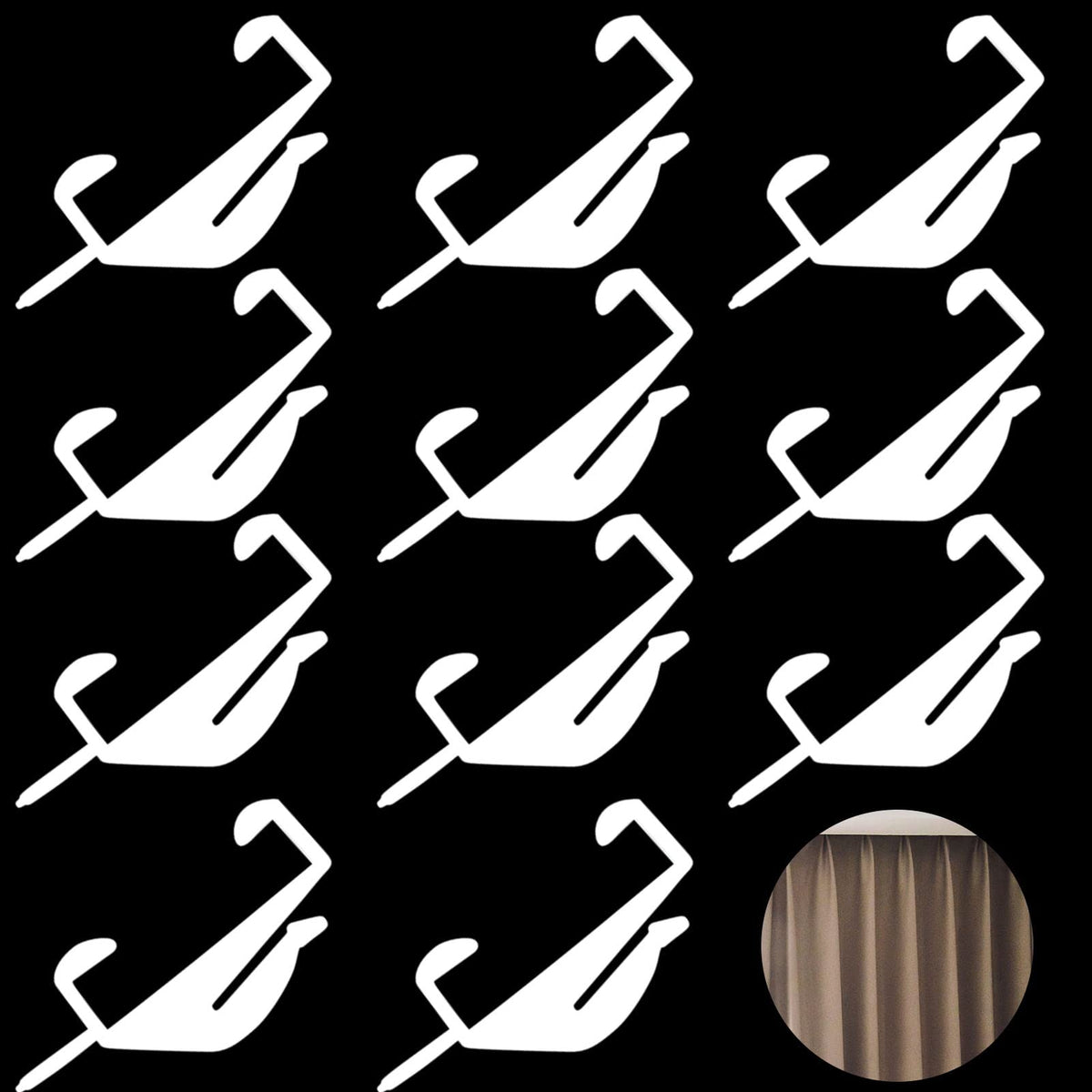 50 PCS White Plastic Curtain Sliding Hooks for Track Window, Shower and Door - Rail Gliders