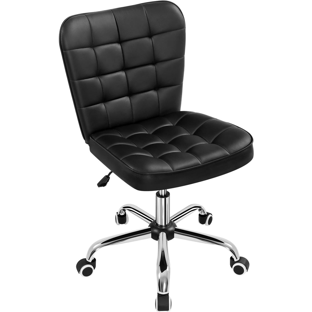 Yaheetech PU Leather Armless Swivel Office Chair, Adjustable Height, Black