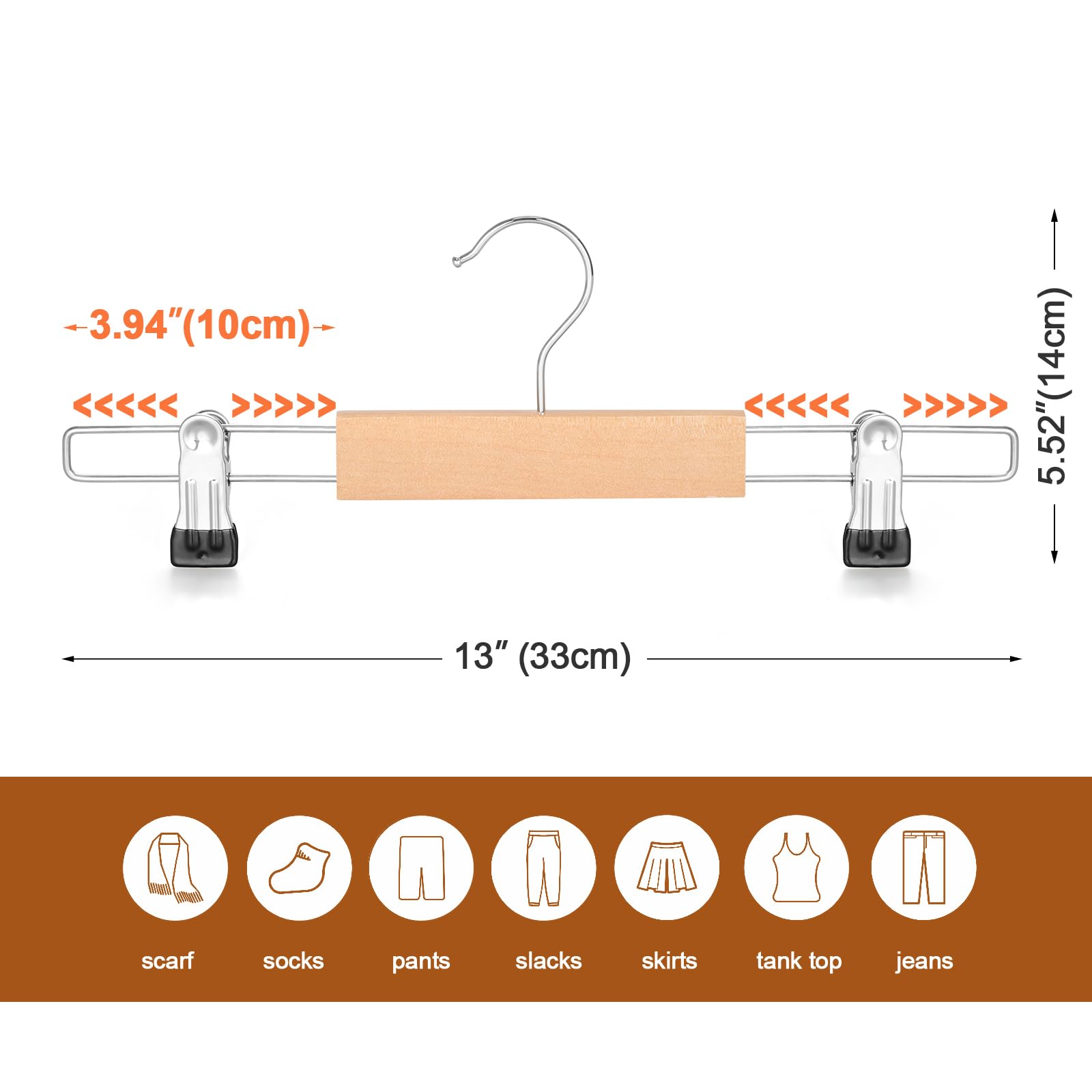 TOPIA HANGER Wooden Trouser Hangers with Clips,Wood Skirt Short Hangers