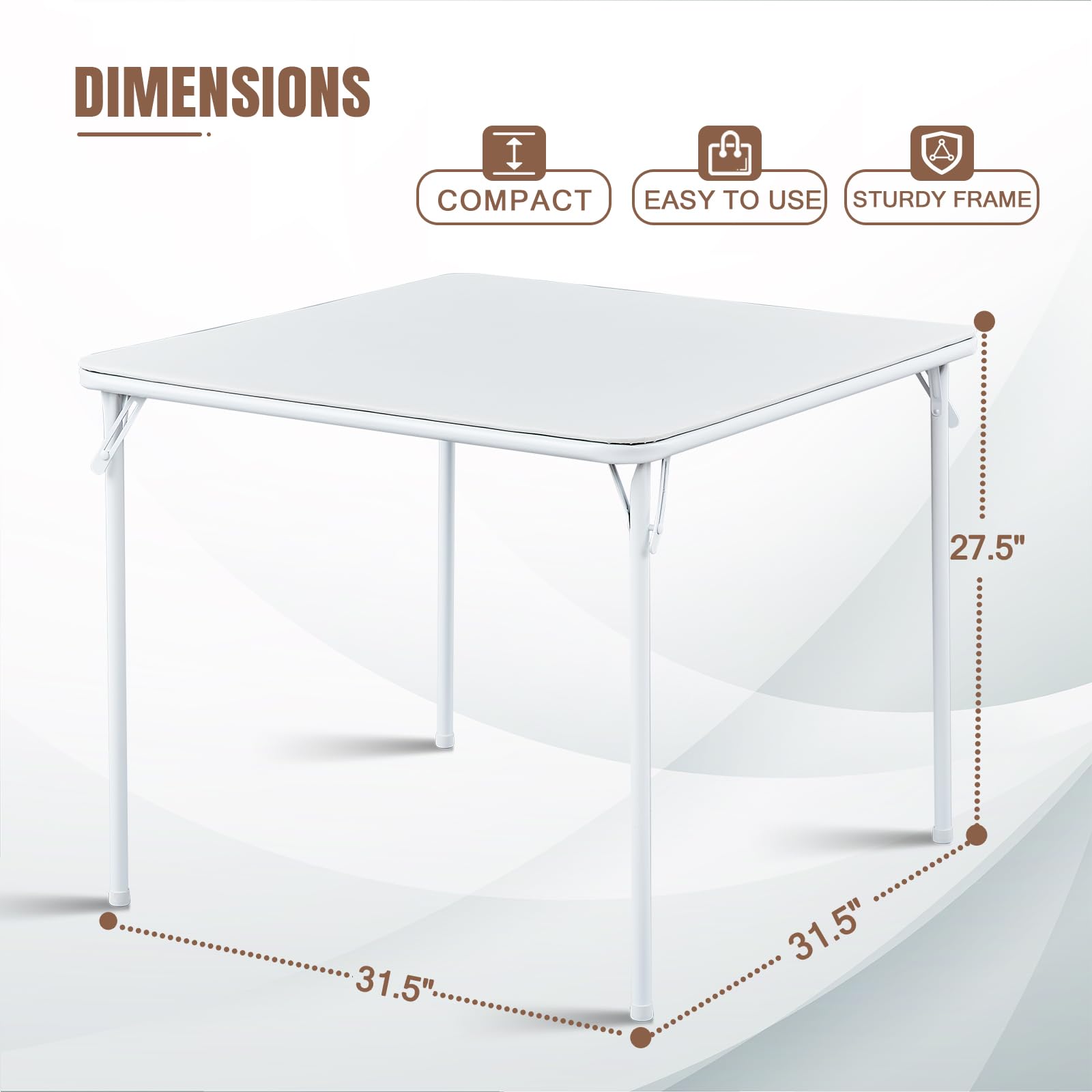 TAO ONE Square Folding Table 32x32 Small Card Table Foldable - White