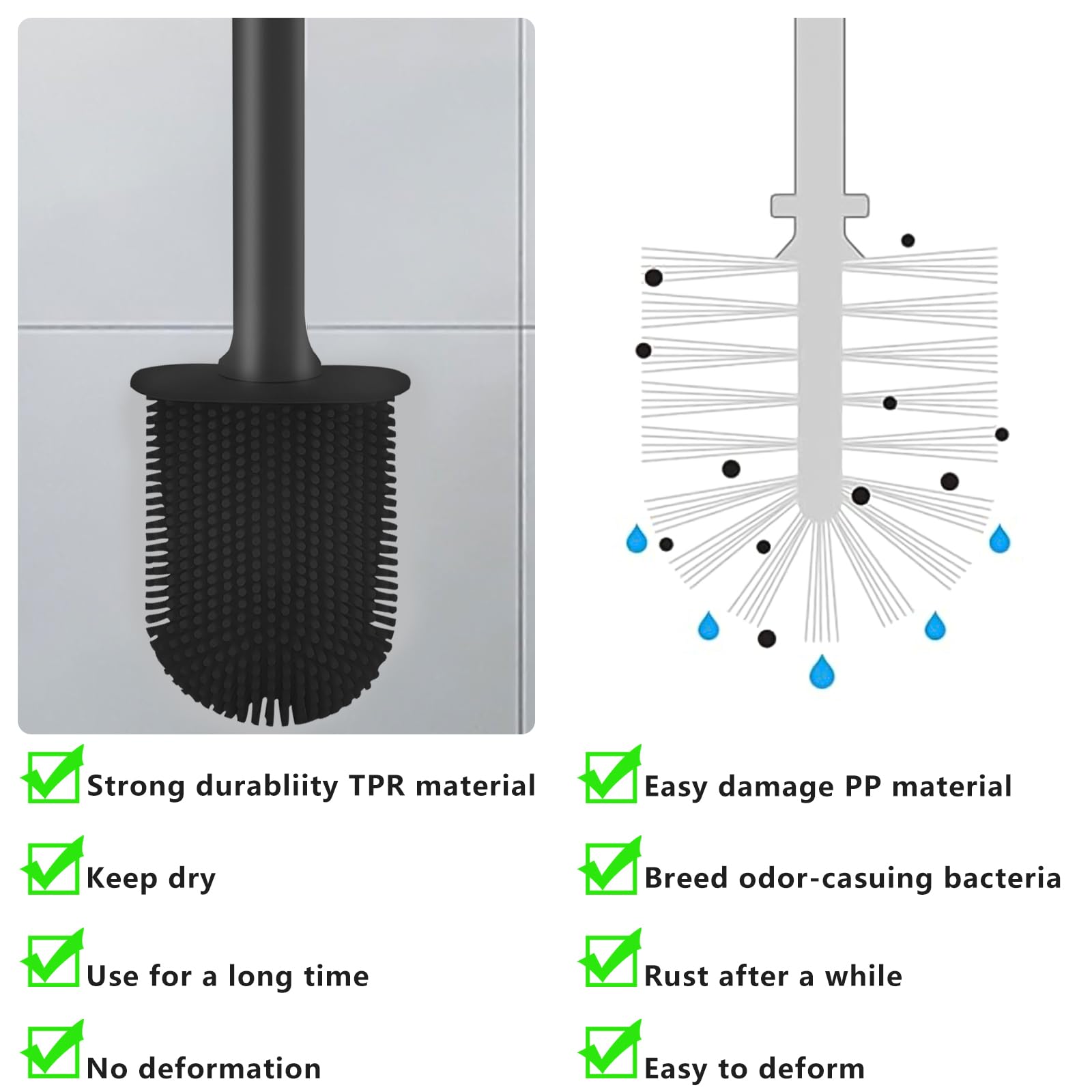 Samaly Silicone Toilet Brush, Bathroom Deep Cleaning Bowl Buddy Toilet Brush with Soft Flexible Bristles and No-Slip Plastic Handle