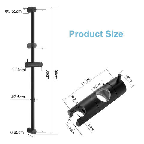 OFFO Shower Riser Rail, 90cm Wall Mounted Shower Rail Adjustable Distance 60 to 89cm with Handheld Shower Head Holder Replacement for Shower