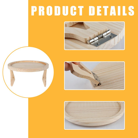 wellrun Natural Pine Wood Sofa Armrest Tray,Foldable Clip-On Side Tables for Couch,Portable Round Arm Table for Drinks Snacks Remote Books