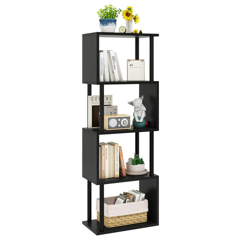IBUYKE 5-Tier Tall Bookshelf,S-Shaped Geometric Bookcase,Black WBC015B