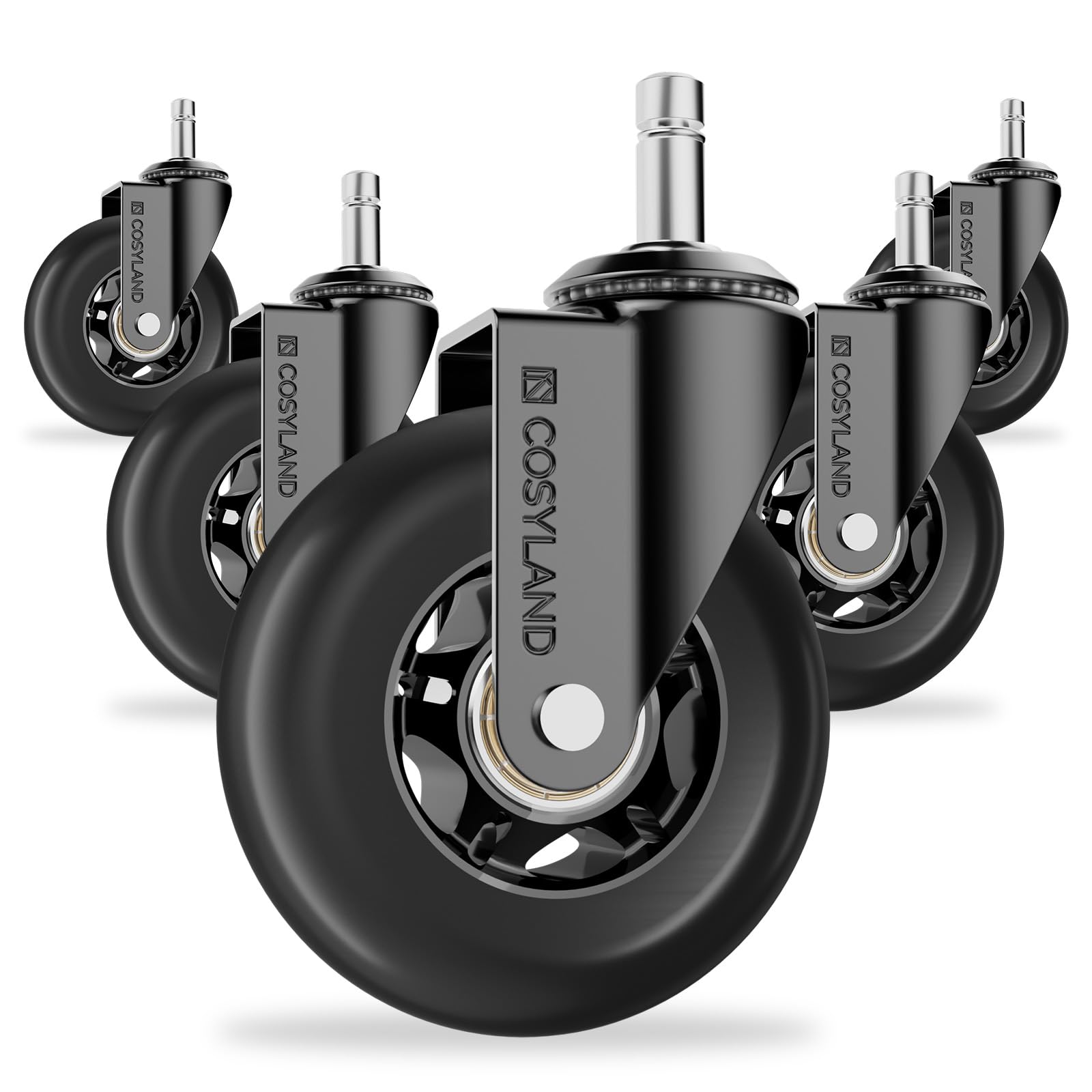 COSYLAND Office Chair Wheels Set of 5 - Rubber Roller Blade Castors for Office Chairs