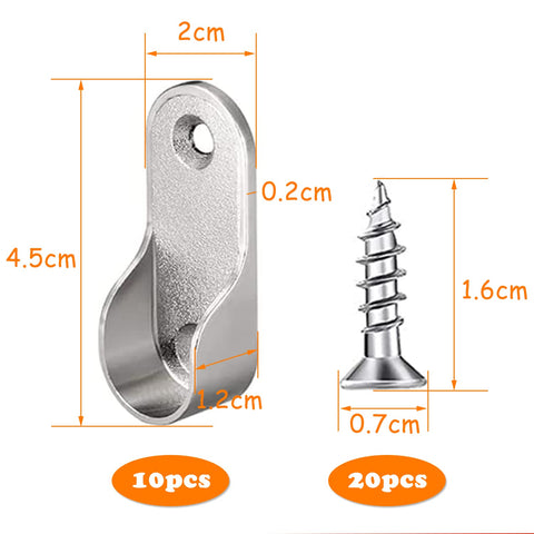 iTYOOS 10 Pieces Wardrobe Rail Fittings With 20 Pieces Screws, Zinc Alloy Oval Closet Rod End Supports