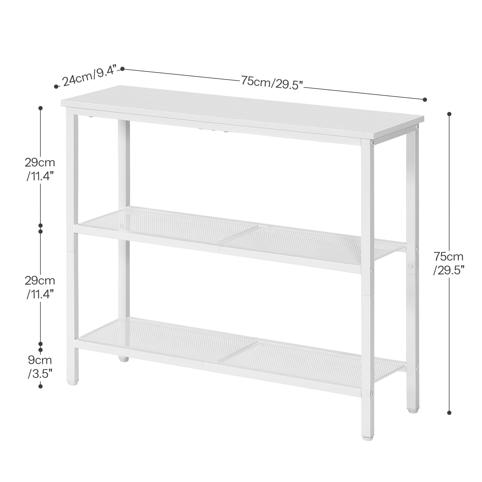 HOOBRO Console Table for Hallway Slim, 3-Tier Narrow Console Table, Hallway Table with 3 Shelves, Slim Sofa Table for Small Spaces, Living Room