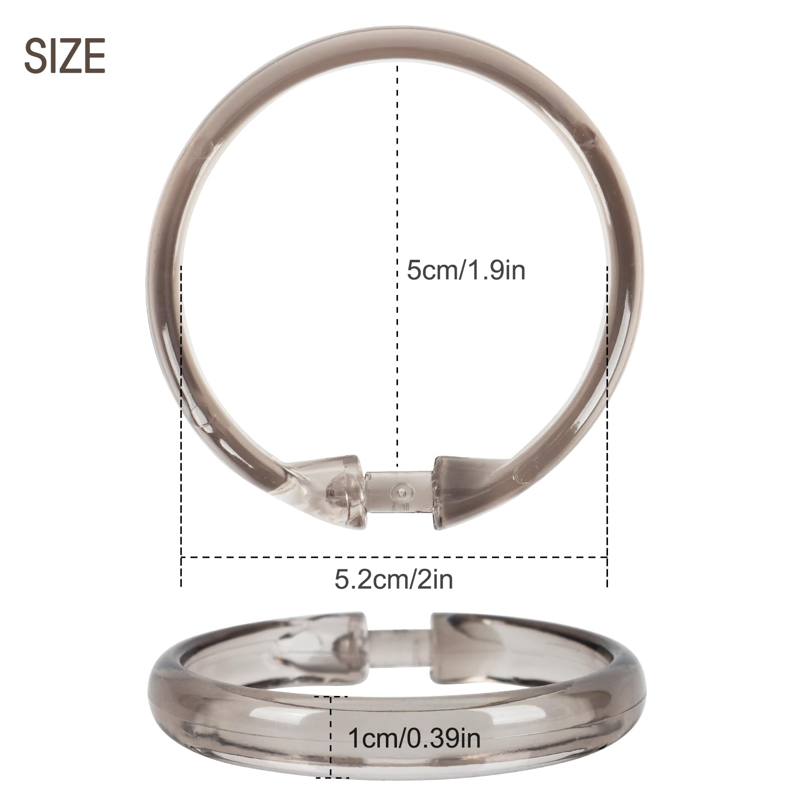 Shower Curtain Rings Plastic Curtain O Rings Hook Hanger Bath Drape Loop Clip Glide 12 Pack (Translucent Grey)