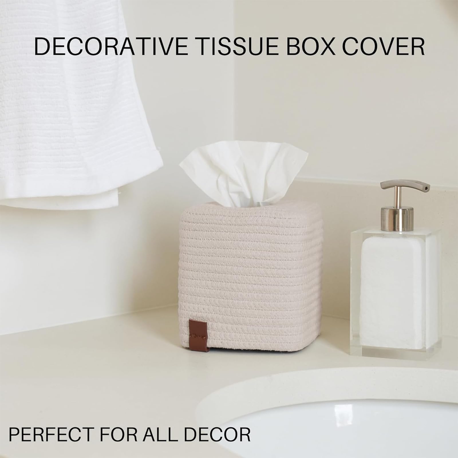 Rarapop Stylish Cotton Tissue Box Cover - A Beautiful Holder Instantly Covers Your Square Tissue Boxes