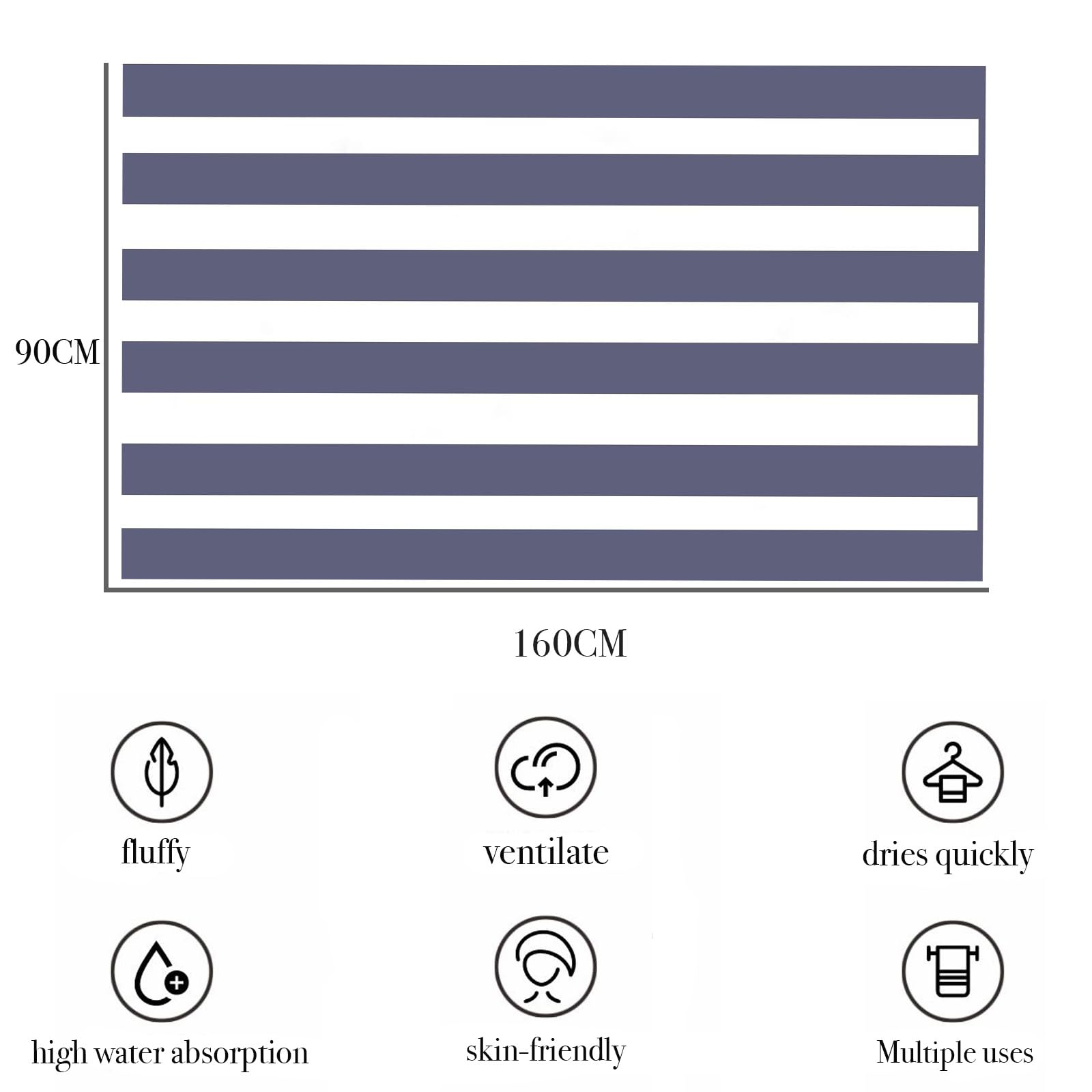 Large Quick Dry Microfibre Beach Towels for Adults,160X90cm Double Sides Grey Stripe Bath Towel Travel Towels with Pockets,Lightweight Beach Towel