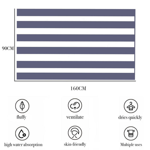 Large Quick Dry Microfibre Beach Towels for Adults,160X90cm Double Sides Grey Stripe Bath Towel Travel Towels with Pockets,Lightweight Beach Towel