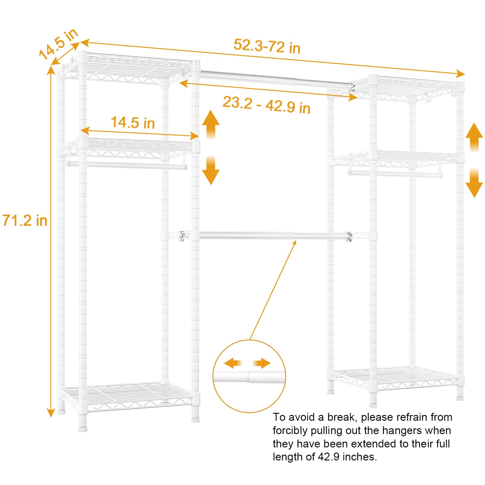 Ulif E7 Heavy Duty Clothing Rail, Clothes Rail with Extendable Rods