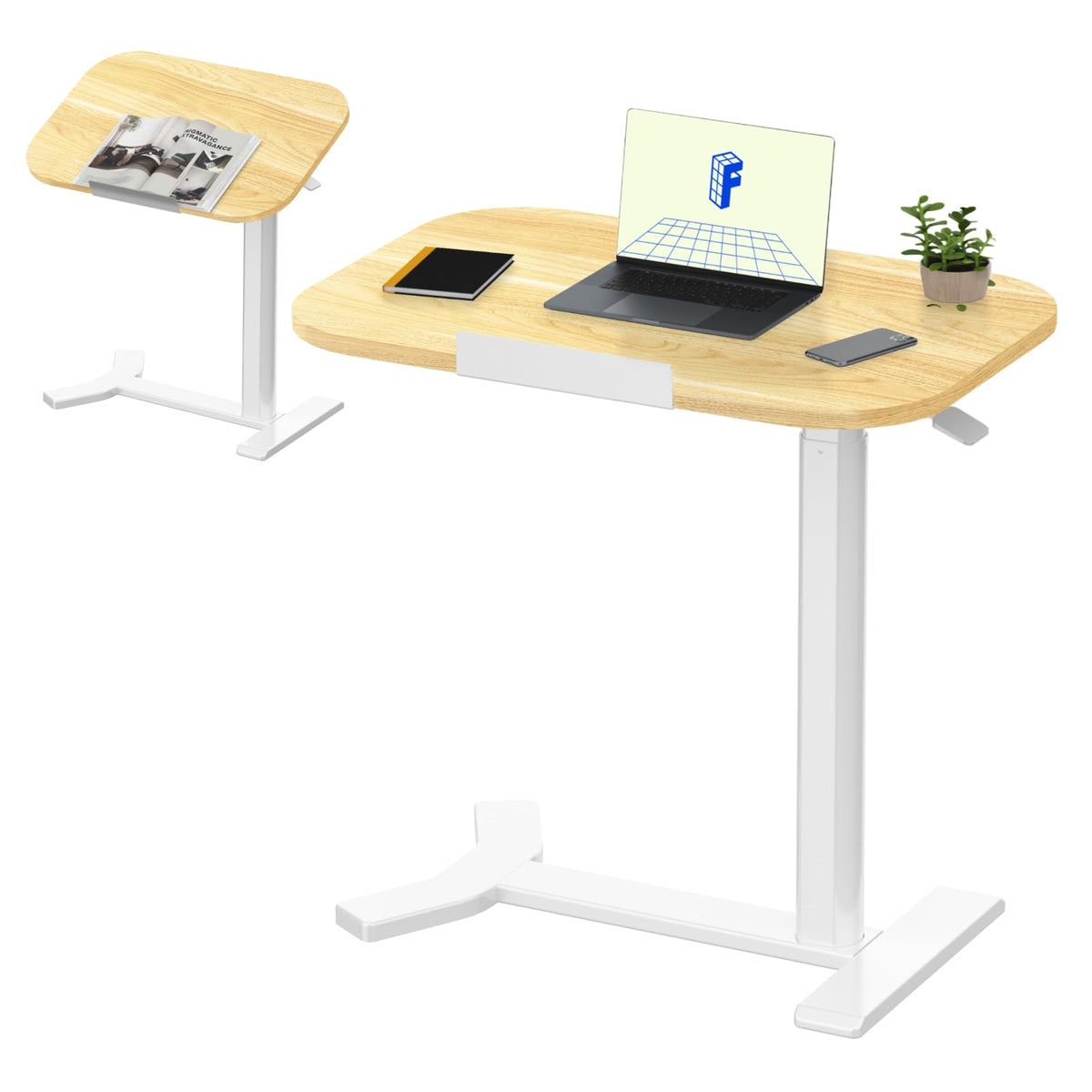 FLEXISPOT Overbed Table with Wheels, Adjustable Height Bedside Table, Rolling Laptop Desk for Bed Sofa, Small Standing Desk 75 x 40 cm