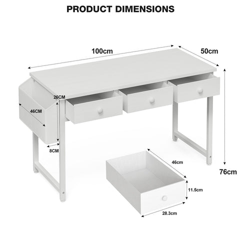 Grandder Small Computer Desk with 3 Fabric Drawers, 100 x 40 cm Home Office Desk with Storage Bags and Drawers