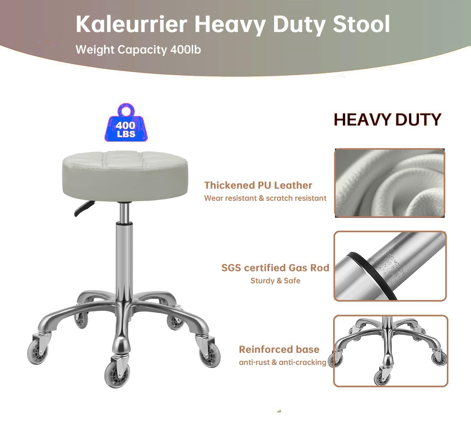 Kaleurrier Swivel Stool Chair,Height Adjustable,400 lbs Heavy Duty Hydraulic Rolling Metal High Stools for Home Kitchen Salon Bar Office Massage