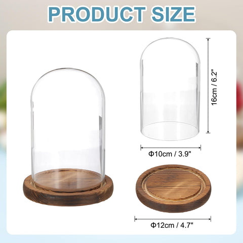 sourcing map Glass Cloche Display Dome, 6.2" x 3.9" Glass Dome Display Case Wood Base Tabletop Jar Case Decorative Bell Jar for Plant Home Decor