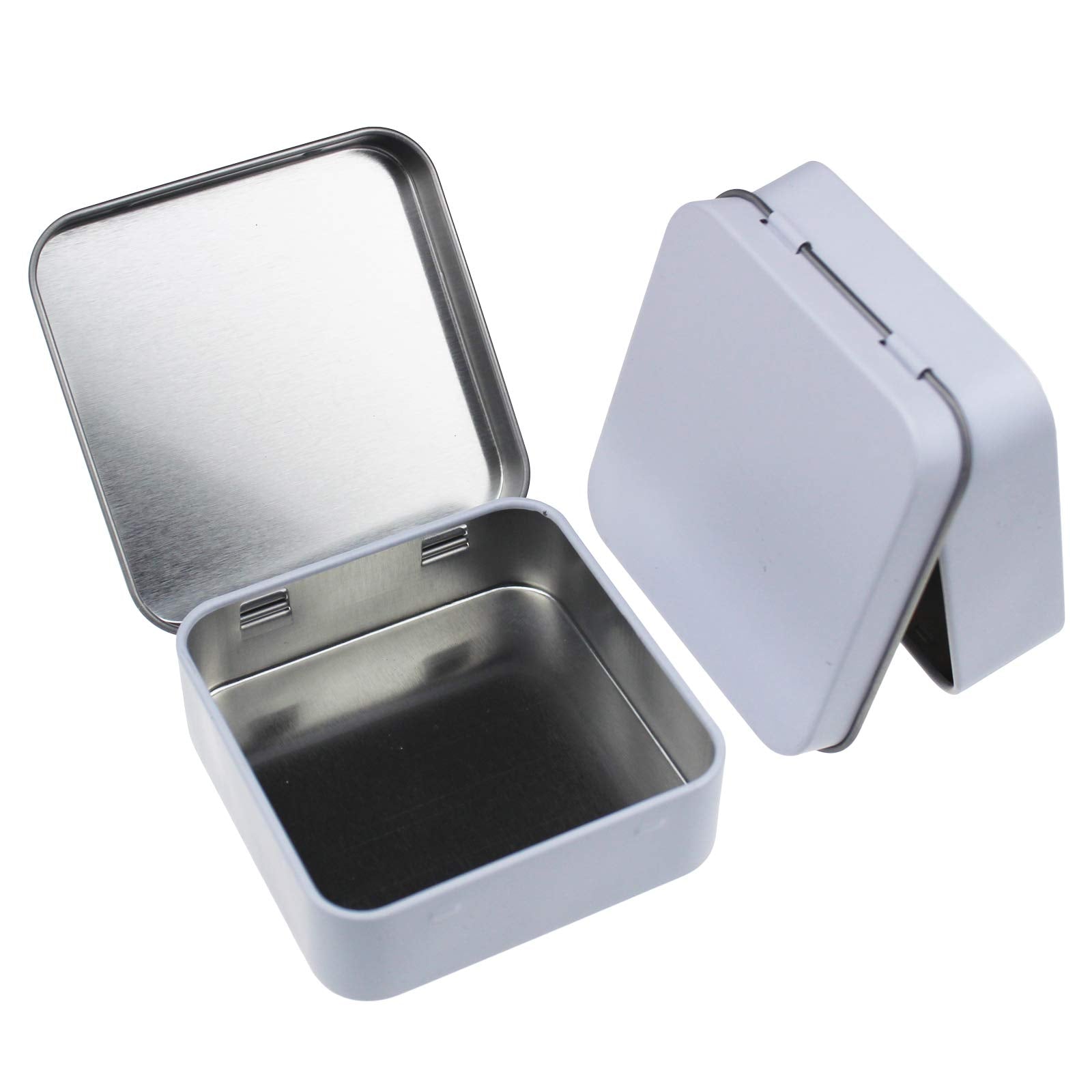 Goodma 12 Pieces Square Metal Empty Tins, White, 7 x 7 x 2 cm