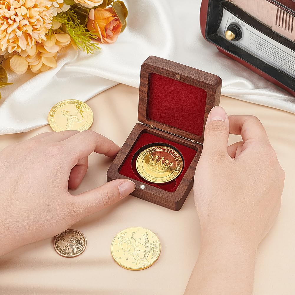 FINGERINSPIRE Single Wood Coin Display Box With Dark Red Velvet Inside 40mm