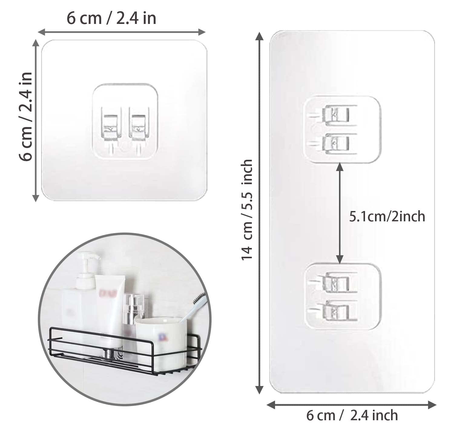 SUBTAVIK 12 Pcs Shower Caddy Adhesive Hooks Replacement, Corner Sticker Transparent Sticky for Bathroom Kitchen Shelf (Double&Single Hook), (YW0133)