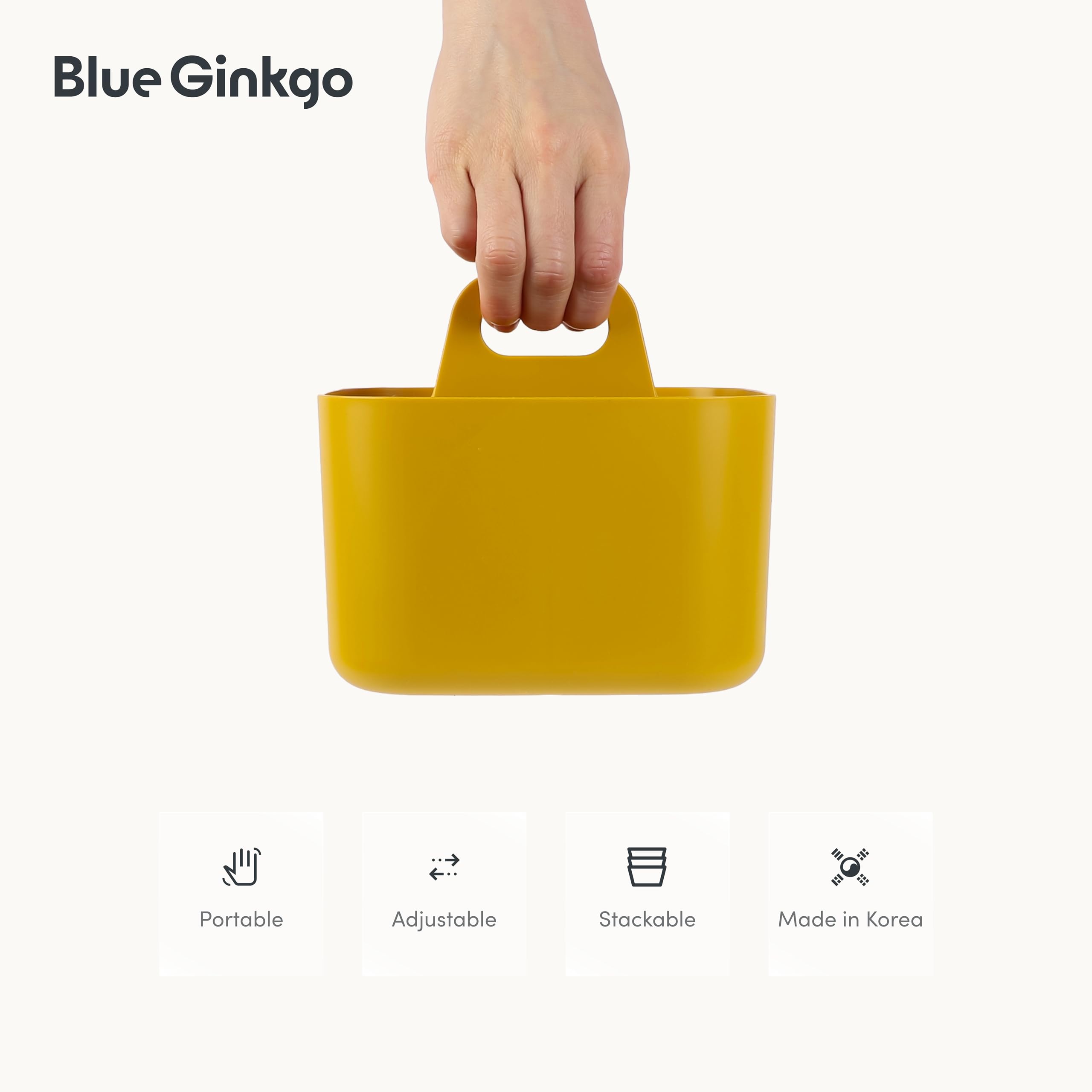 BLUE GINKGO Stackable Organizer Caddy – Korean-Made Portable Tote for Bathroom, Office, Crafts, or School Supplies (Square, Yellow)