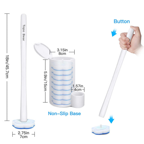 Topo Bear Disposable Toilet Brush Holder Set Toilet Wand (Pack of 2) Toilet Cleaner Scrubber with 24 Refills
