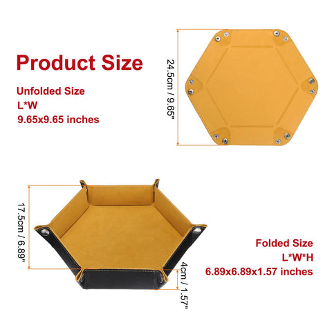 sourcing map PU Leather Dice Tray Unisex Valet Tray Folding Hexagon Tray Portable Entryway Table Nightstand Bedside Desk Holder for Key Wallet Watch