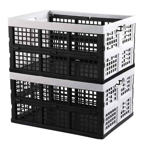 Hespama 35L Folding Crates, Plastic Collapsible Milk Crate Baskets 2 Packs