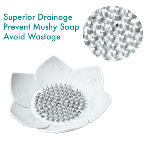 Okami Products Japanese Flower Silicone Soap Dish - Pack of 2 Soap Holder (White & Grey)