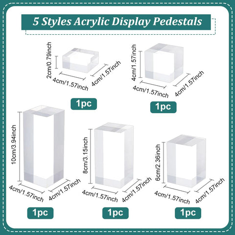 BENECREAT 5Pcs Clear Acrylic Cube Display Block, 2/4/6/8/10cm Solid Display Pedestal Stands for Gem Jewelry Display Pop Figures Cosmetic Showing
