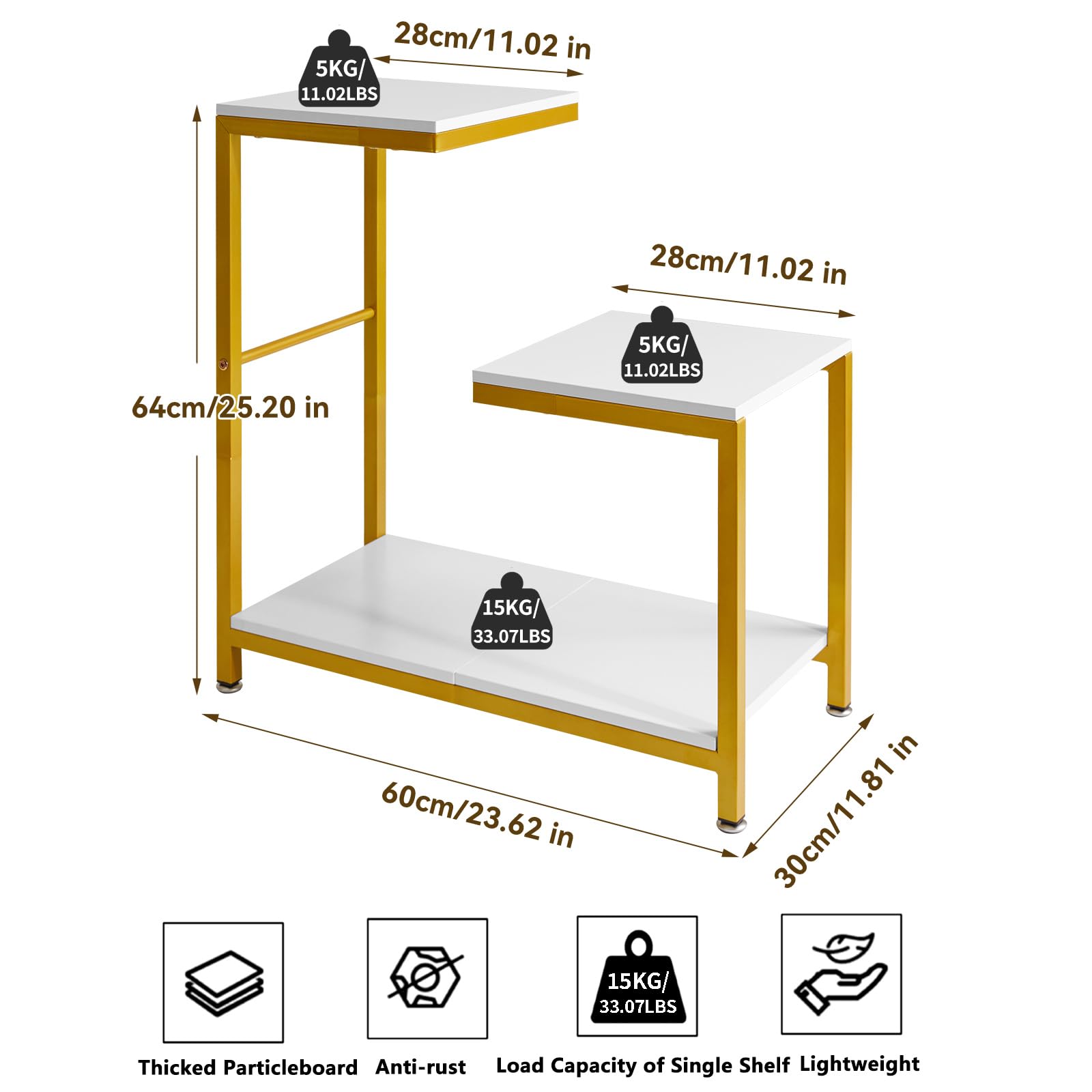 Aibiju G-Shaped Side Table, Sofa Side Table Corner End Tables for Living Room, Couch, Bedroom, Balcony Flower Stand, White YD-TM053W