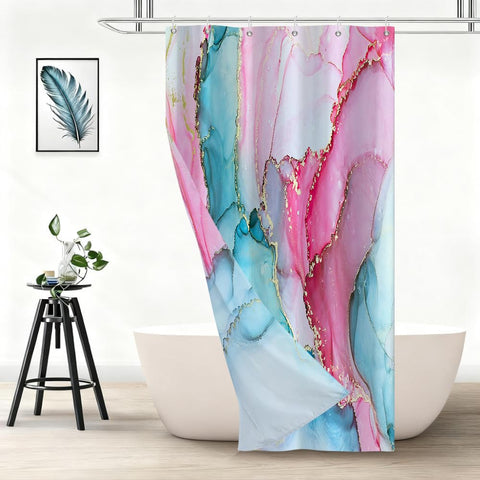 Xiaoterna Blue and Pink Gold Dots Marble Shower Curtain Modern Concise Waterproof Bathroom Curtain Abstract Contemporary Aesthetic Washable Mildew