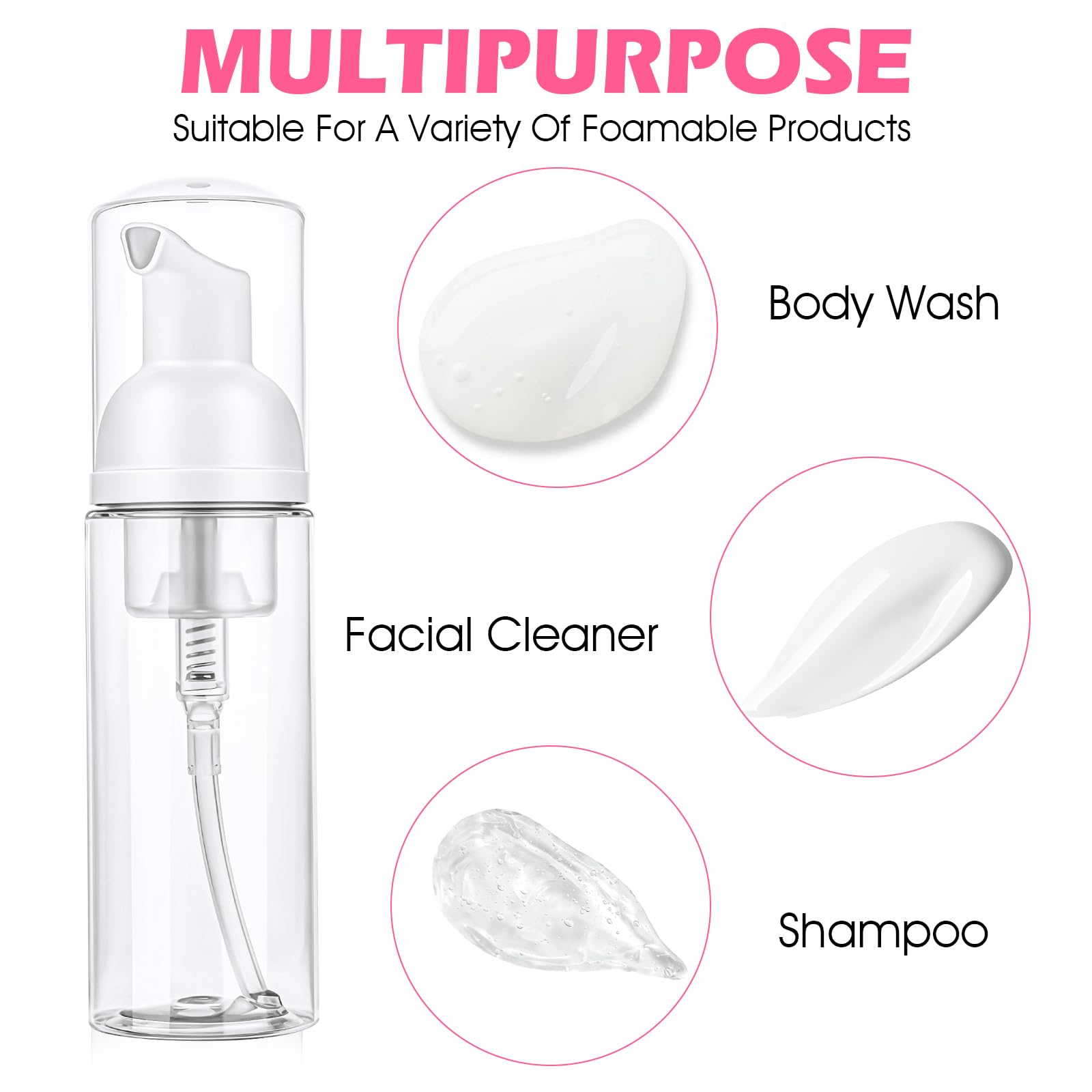3 Pcs Travel Foam Pump Bottle, Portable 60ml / 2 oz Travel Size Pump Bottle, Empty Refillable Plastic Mousse Foam Soap Dispenser Pumps for Hand Soap