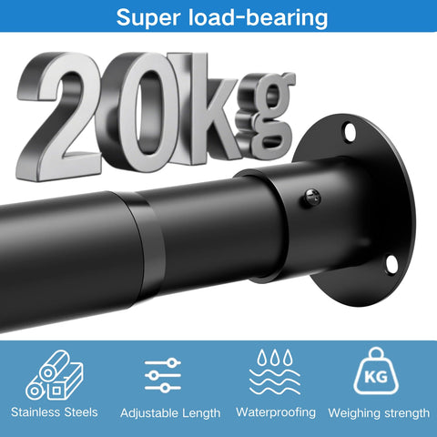 Wardrobe Rails and Fittings, Extendable Clothes Rail, Wardrobe Pole for Wardrobe and Cloakroom, Black, 68-90cm(Diameter 32mm)