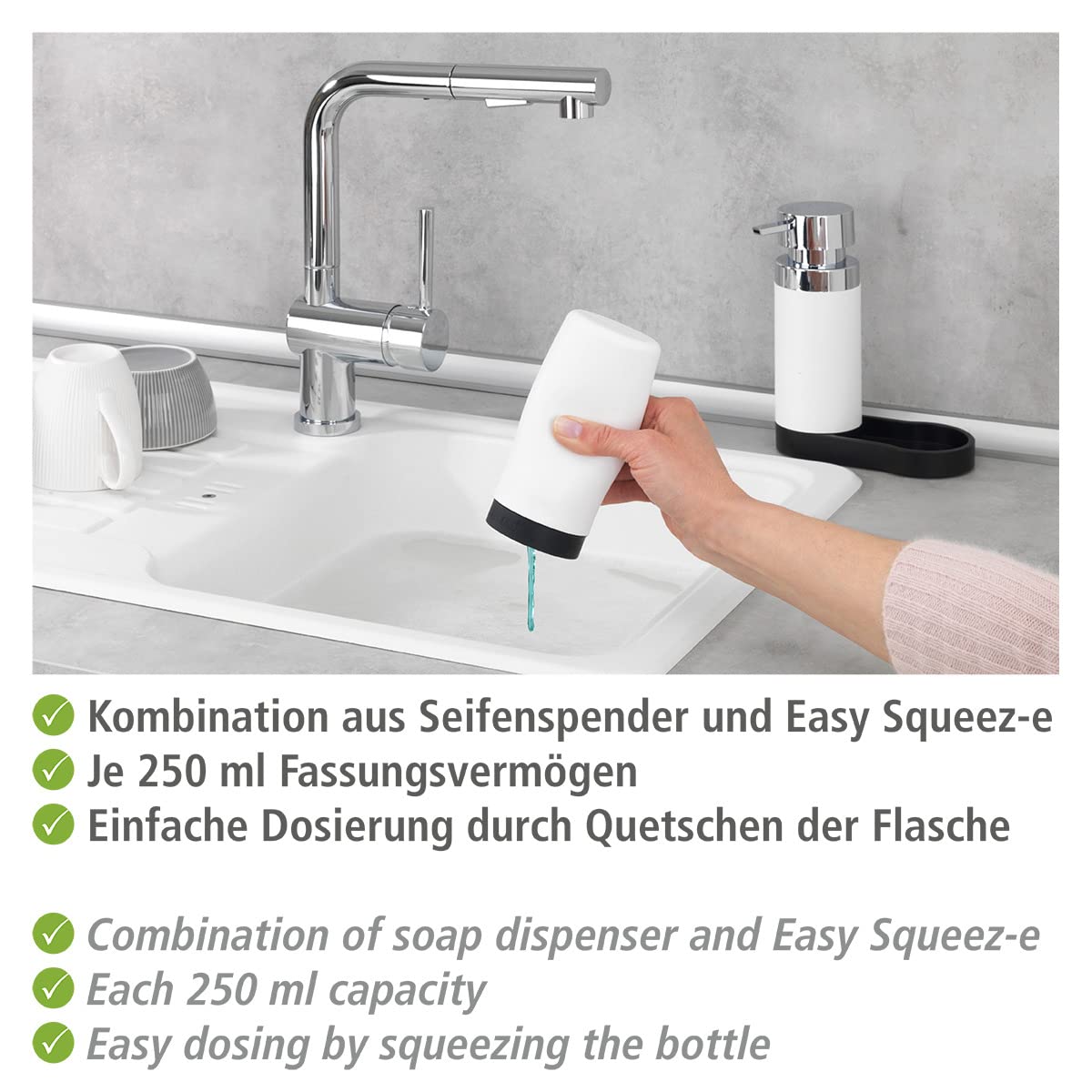 WENKO Washing Station, Silicone, White, 15 x 18 x 7 cm