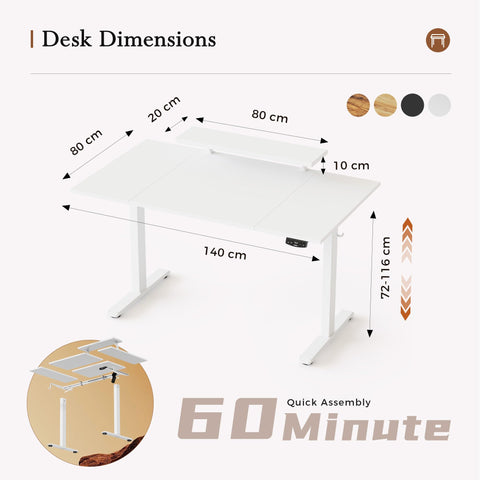 Klicelor Eletric Height Adjustable Desk, Movable Monitorstand, 140x80cm