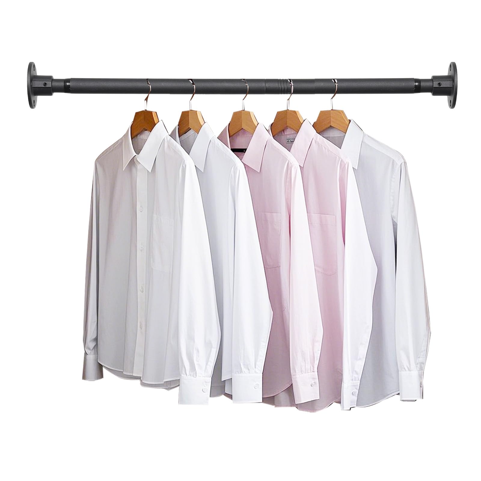 Black Wardrobe Rail,Extendable Clothes Rail 76-124cm,Heavy Duty Wardrobe Pole,25MM Diameter Stainless Steel Clothes Hanging Pole,Screw Fixing