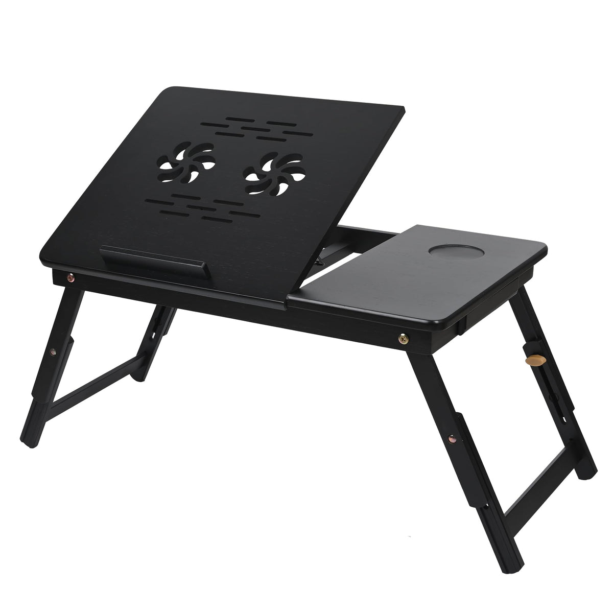 VASMIA Laptop Table,Laptop Desk for Bed with Adjustable Angle and Height,Bamboo Folding Desk for Working Reading and Breakfast,Black