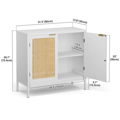 Yvsevnr White Rattan Buffet Cabinet, Sideboard and Tv Cabinet, Accent Cabinet with Magnetic Closure, Metal Legs, Anti-tipping