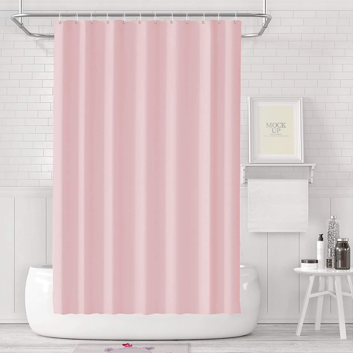 LUKDUNG Bathroom Curtain, 180 x 180 cm, Anti Mildew, Waterproof, Washable, PEVA Shower Curtain with 12 Shower Curtain Rings, Pink