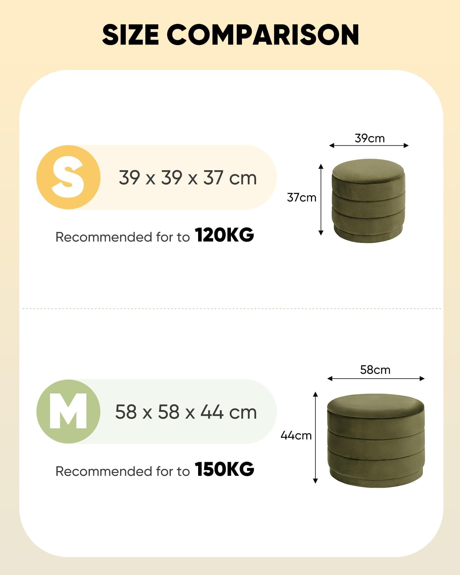 Bonlife Large Storage Ottoman Round - Folding Foot Rest with Hidden Storage, Olive Velvet 58x58x44cm for Living Room, Bedroom & Hallway