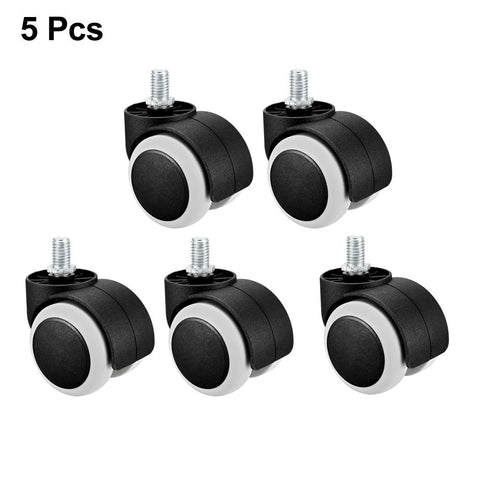 sourcing map Office Chair Casters Wheels 2 Inch PU Twin Wheel M10x14mm Threaded Stem Swivel Caster White, 5 Pcs