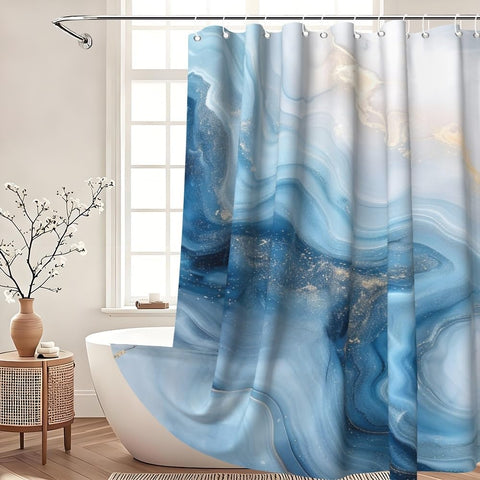 Xiaoterna Marble Shower Curtain Blue Marble Shower Curtain Modern Abstract Blue Gold Marble Waterproof Bathroom Curtain Modern Luxury Art Shower