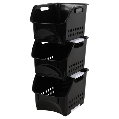Ikando 3 Pack Open Front Stacking Storage Basket, Stackable Storage Bin