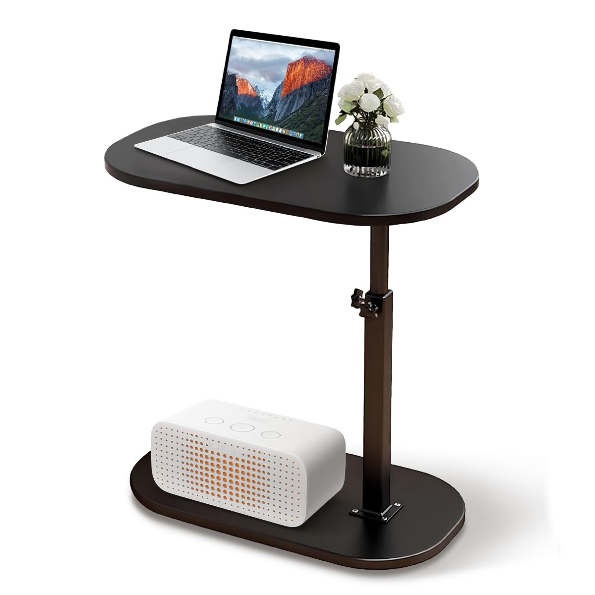 XUDREZ Adjustable C Shaped Side Table, 360°Swivel End Table, Living Sofa Table, Modern Small Coffee Table for Bed/Bathtub (Black-Black)