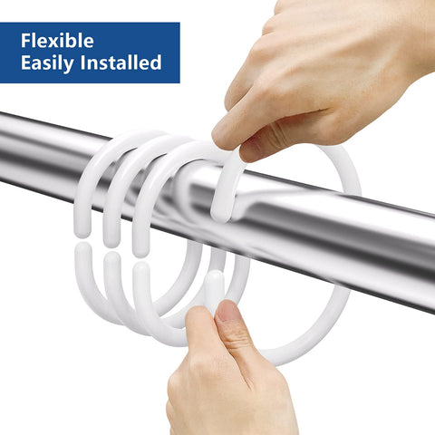 Simkopy Plastic Shower Curtain Hooks, 24 Pack C-Shaped Rings, White, for Bathroom & Window Rod