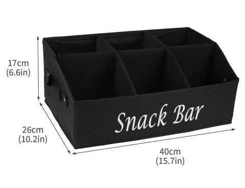 Xbopetda Snack Box Container, 6-Compartment Tray with Handles, Food Storage Organizer Bins, Trapezoid Snack Basket, Pantry Storage Station, Black